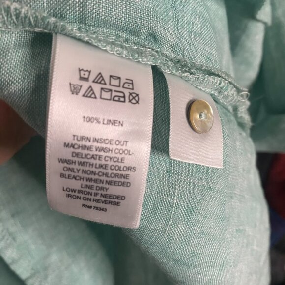 (2) Tahari linen tunic blouses 3X green brown stripe - Picture 10 of 12